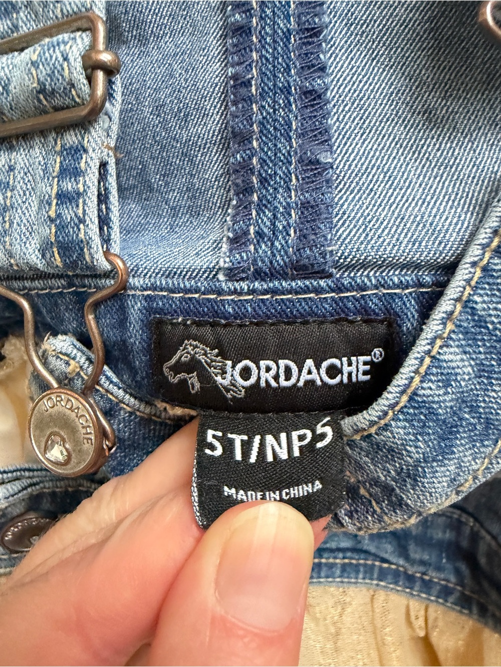Jordache 5T Girls Denim Overalls with Shimmering Gold Tiered Skirt Jumper - Picture 5 of 7